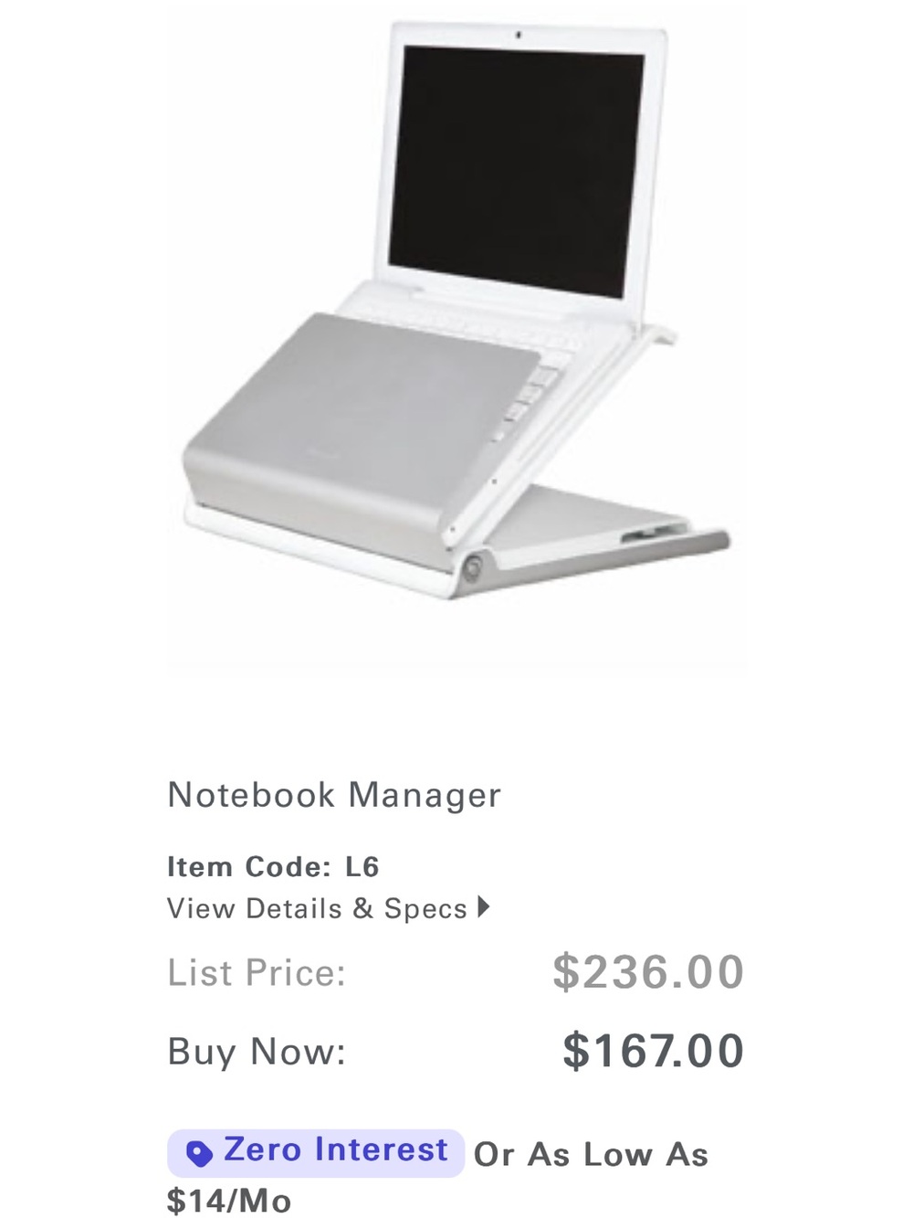 Adjustable Laptop Stand in White and Silver - Notebook Manager